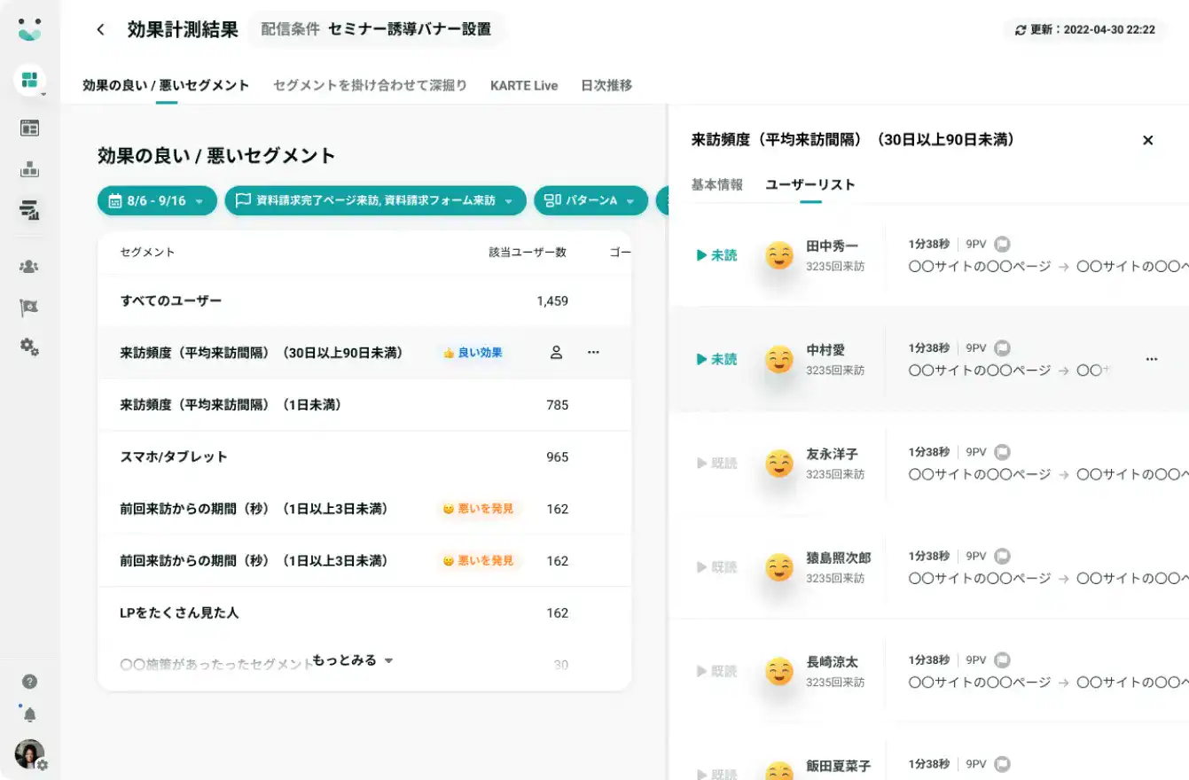 効果計測結果画面